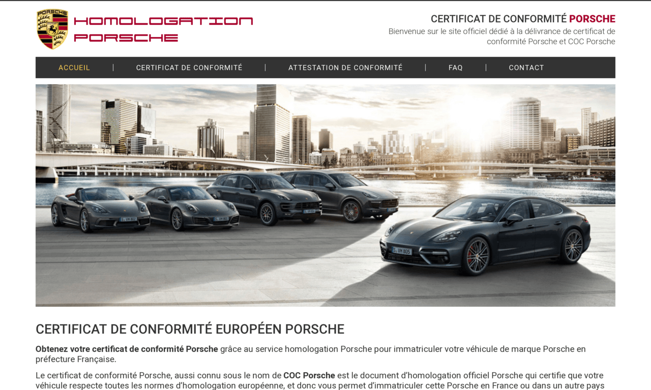 Certificat de Conformité Porsche